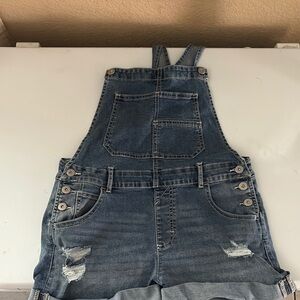 Denim Overalls with Distressed Details